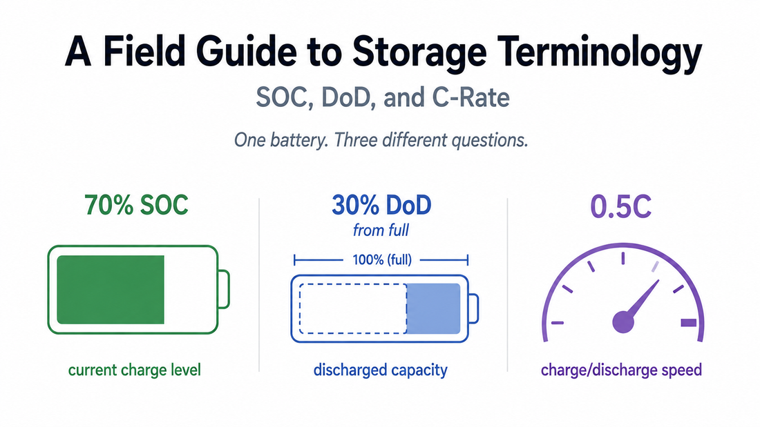 A Field Guide to Storage Terminology: SOC, DoD, and C-Rate