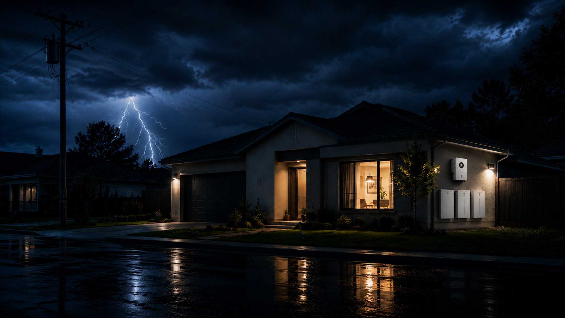 Backup power scene with SSL-8K-24K-P3EU hybrid inverter and battery storage