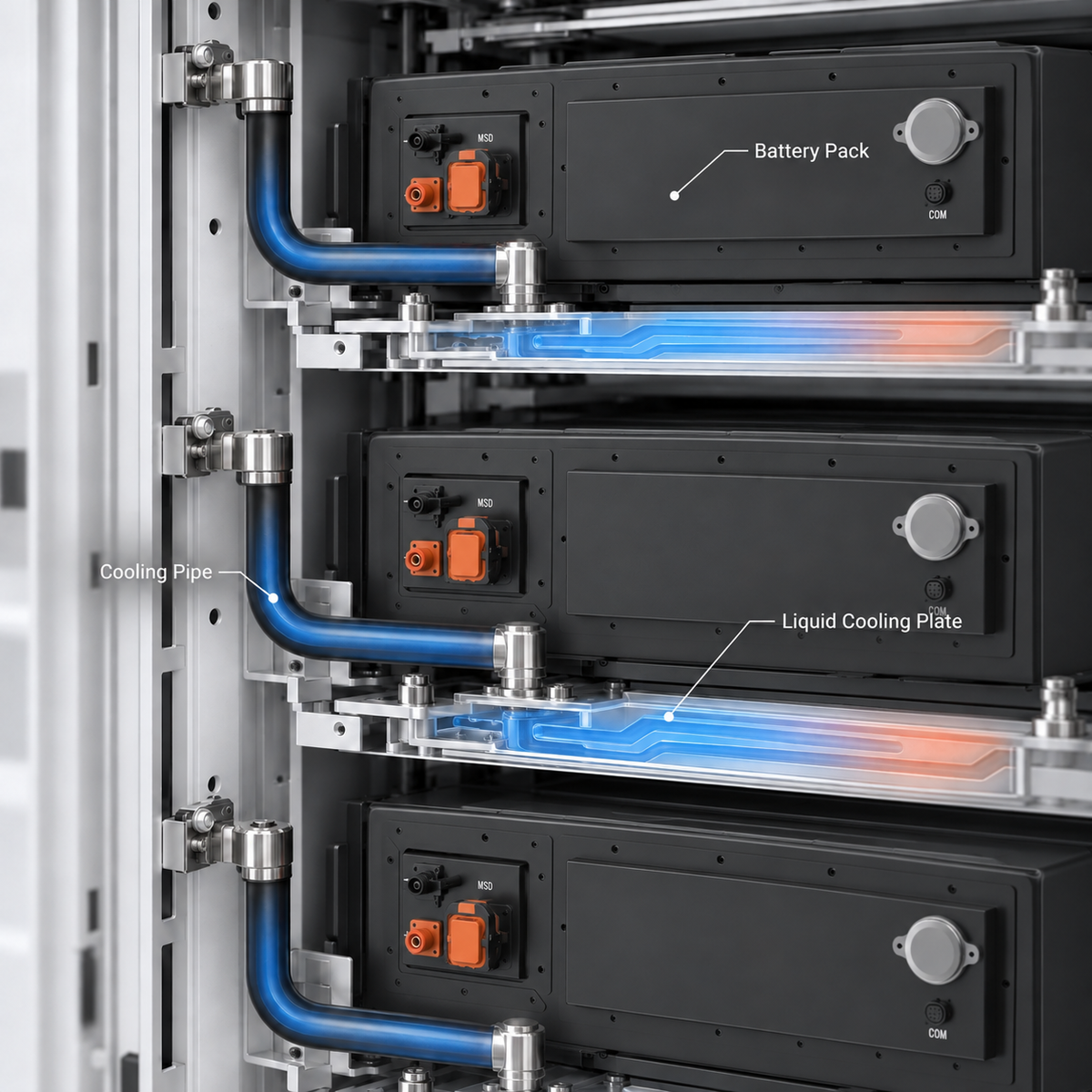 Liquid cooling and heating system for PMS-A125K-261L-E battery thermal management