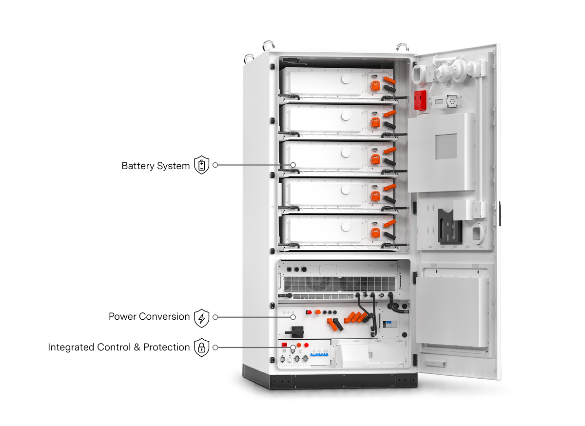 PMU-A125K-261L-U integrated battery, PCS, BMS and optional EMS overview
