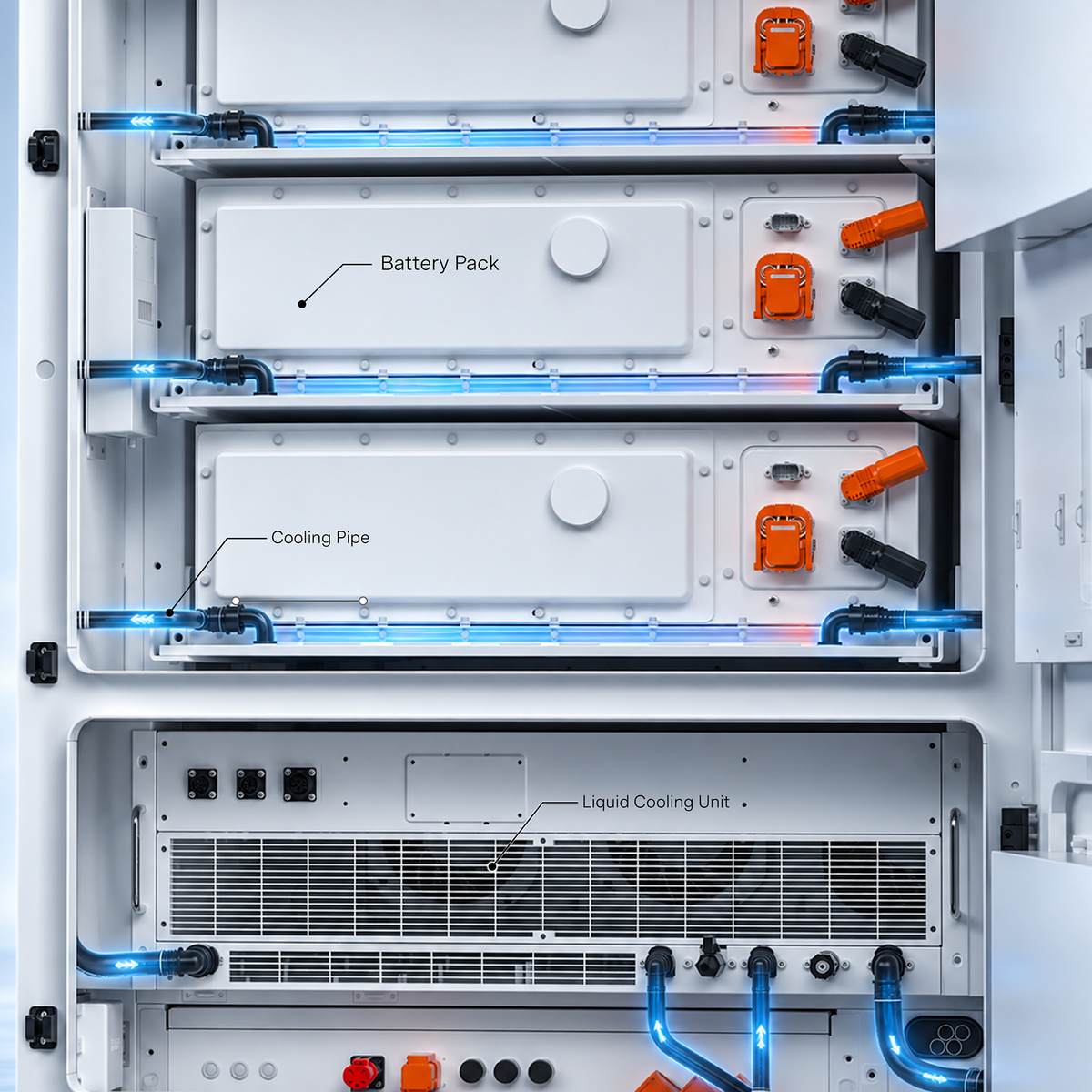Liquid cooling and heating system for PMU-A125K-261L-U battery thermal management